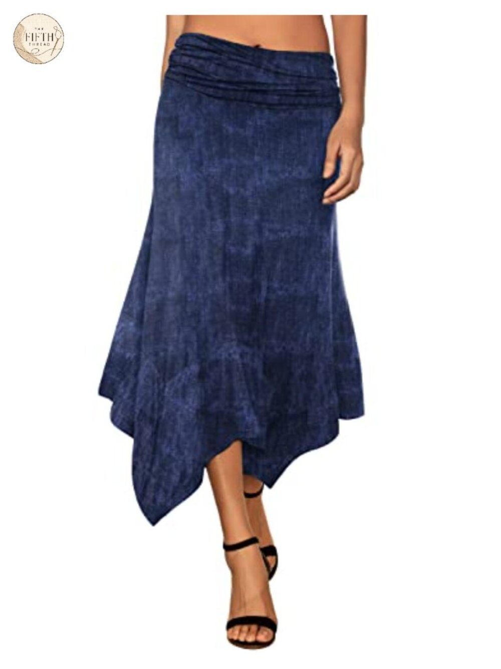 Flowy Handkerchief Hem Midi Skirt Elastic Waist Rayon Blend